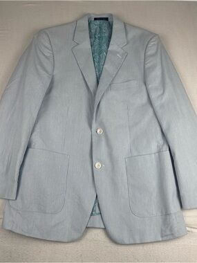 Alan Flusser Seersucker Blue White Sport Coat Blazer Medium 38R cotton Derby
